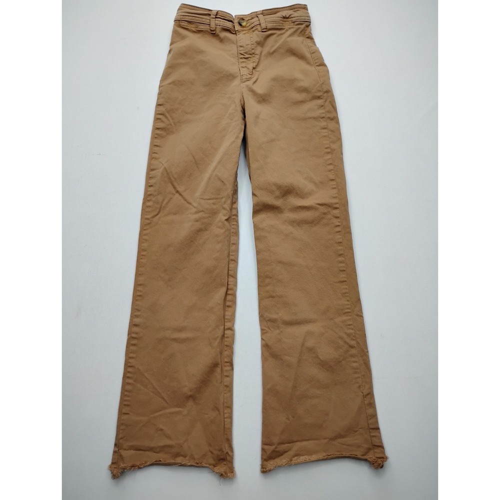 Marine‎ Layer Bridget High Waist Wide Leg Pants Womens 2 Rust Brown Raw Hem